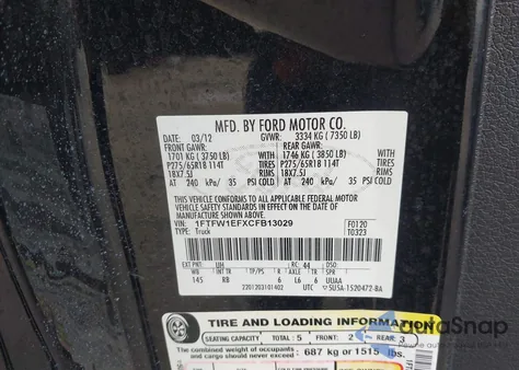 2012 Ford F-150 Fx4 из США, поврежденный, VIN 1FTFW1EFXCFB13029